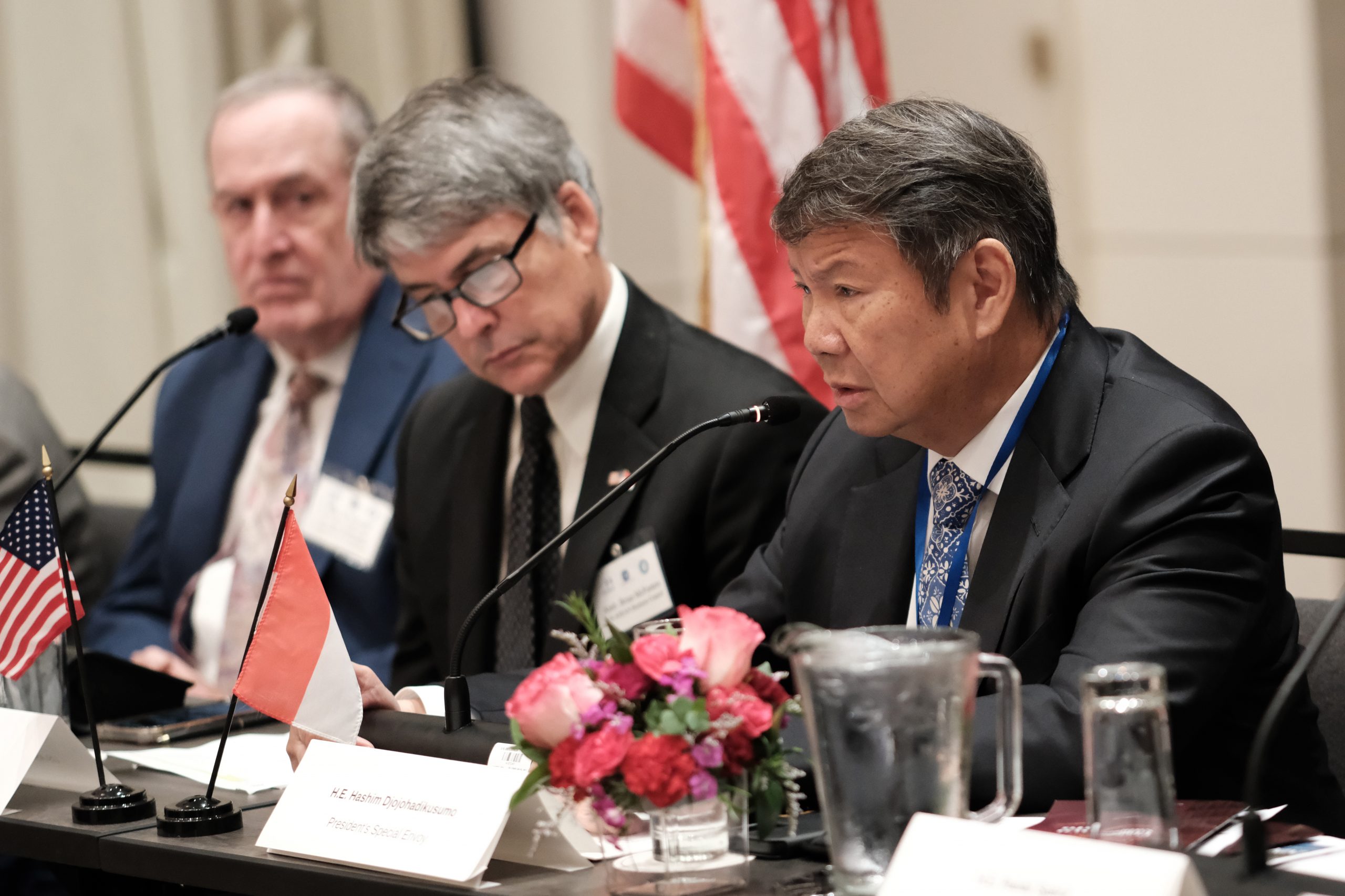 Executive Director of the American Indonesian Chamber of Commerce, Wayne Forrest (L); Interim CEO, US-ASEAN Business Council, Amb. Brian McFeeters (C); Indonestian President's Special Envoy, H.E. Hashim Djojohadikusumo (R); during an Indonesian business roundtable, alongside the United Nations General Assembly meetings; in New York, New York, USA, 23 September, 2025. Photo by Kenneth Bachor / © U.S. Chamber of Commerce